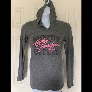 Hooded gray Harley long sleeve t-shirt